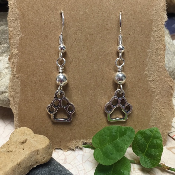 Paw print earrings silver plated nickel free - Picture 3 of 7
